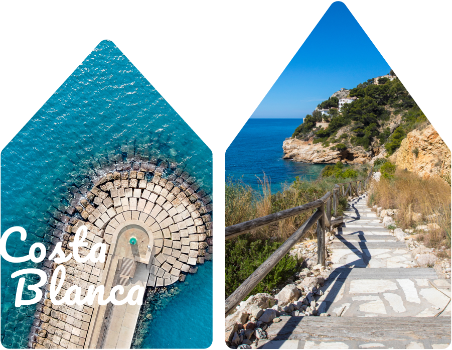 Pittoreske kustpaden en een iconische pier aan de helderblauwe zee van de Costa Blanca.